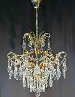 Люстра потолочная четырехрожковая на цепочке Хрусталь Мелодия Света Капли Е27 Золото картинка 